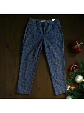 BANANA REPUBLIC Blue Green Plaid Ankle Slim Pants Size 0